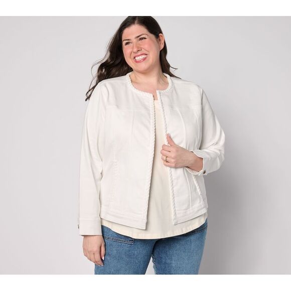 Destination 365 Women's Jacket Sz L Denim with Braided Trim -Color White A649803 - Picture 1 of 4
